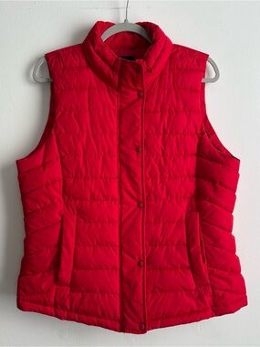 Gap Women’s Red Puffer Vest Fleece Full Zip Collared Pockets Size L